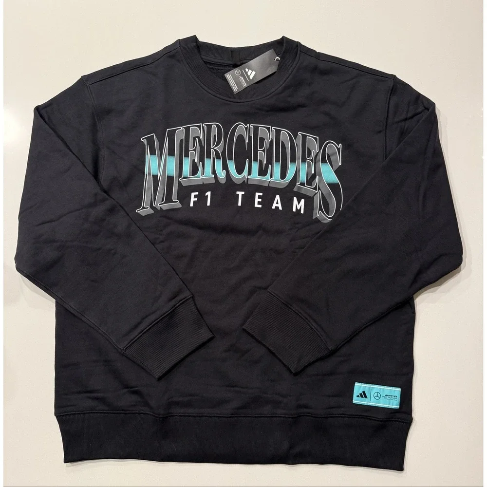 adidas Mercedes F1 Team Black Teal Fleece Sweatshirt Mens XL KG4747 NWT